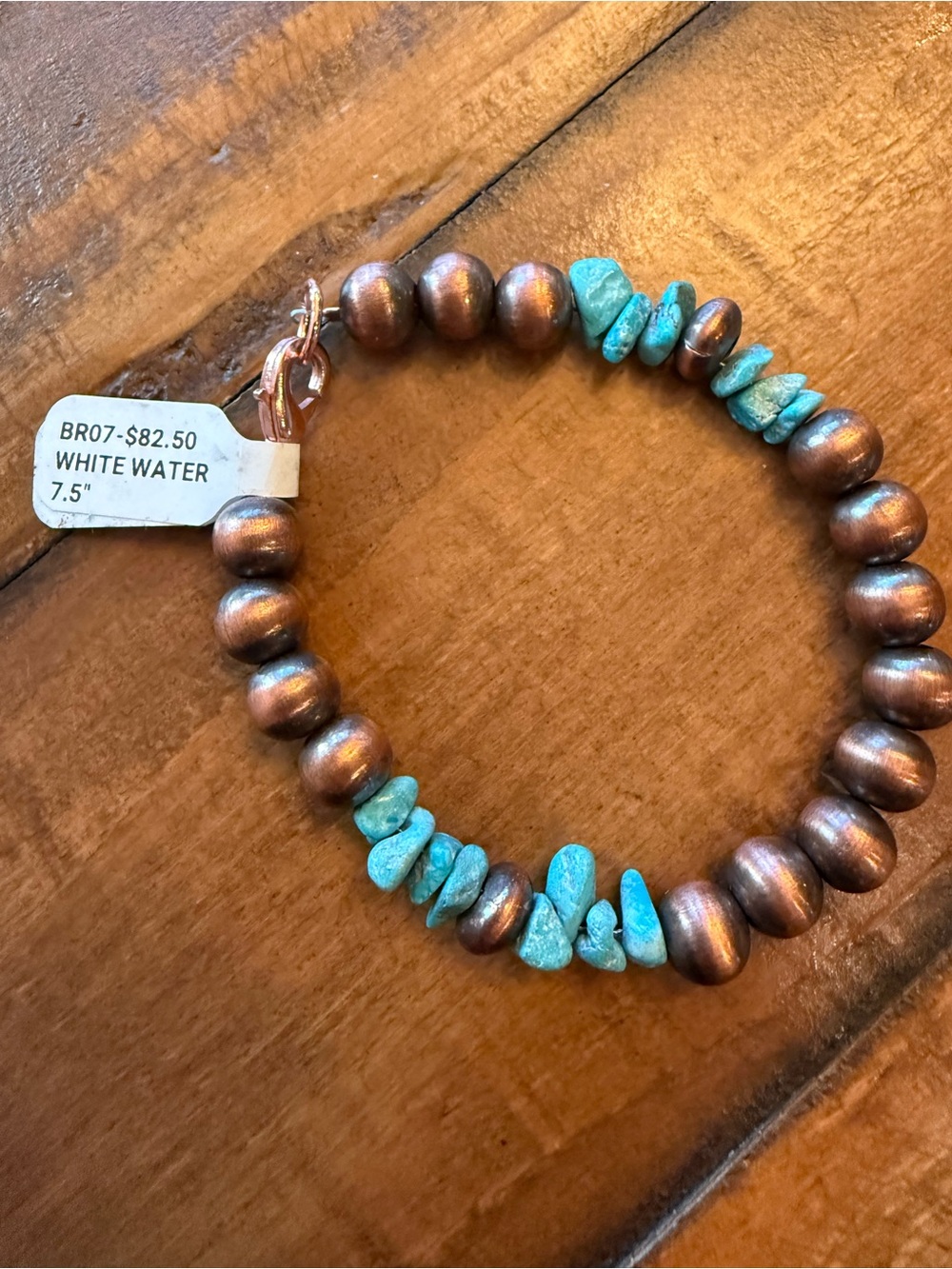 White Water Turquoise Chip & Copper Bead Bracelet